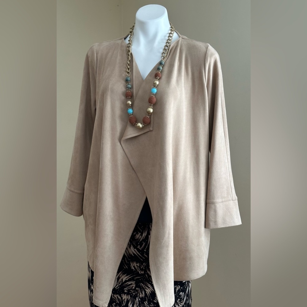 GRETCHEN SCOTT WATERFALL SUEDE LIGHT TAN JACKET, SIZE S